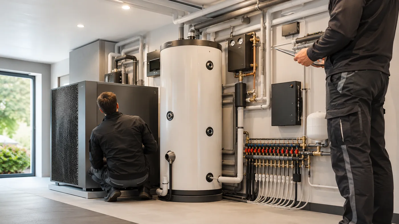 Team von Nova Haustechnik bei der Arbeit an einer modernen Haustechnikanlage